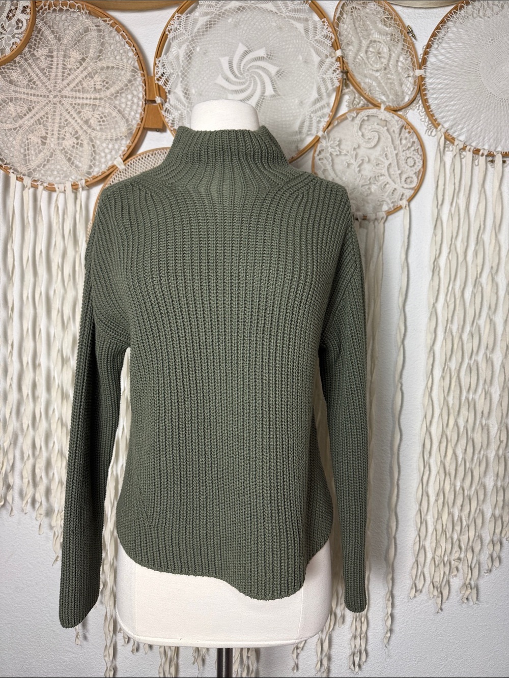 Poetry Cotton Funnel Neck Knit Sweater in Dark Khaki Size US2